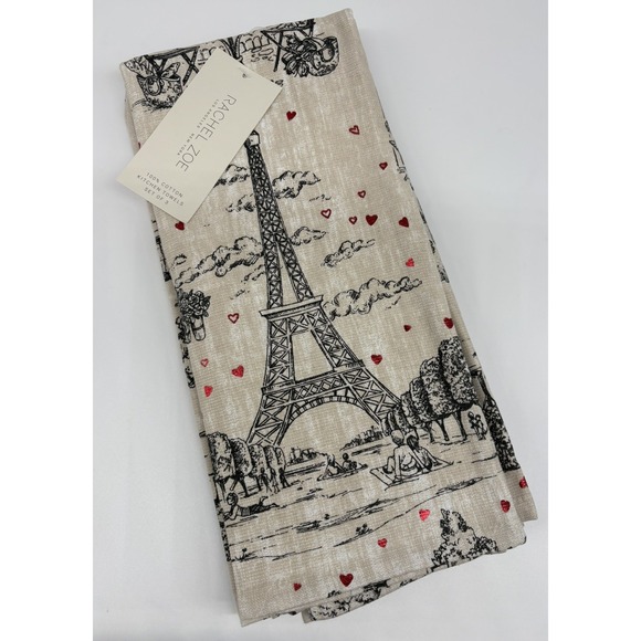 Rachel Zoe Paris Eiffel Tower Foil Hearts Kitchen Towel Set of 3 Valentine's Day - Picture 3 of 5